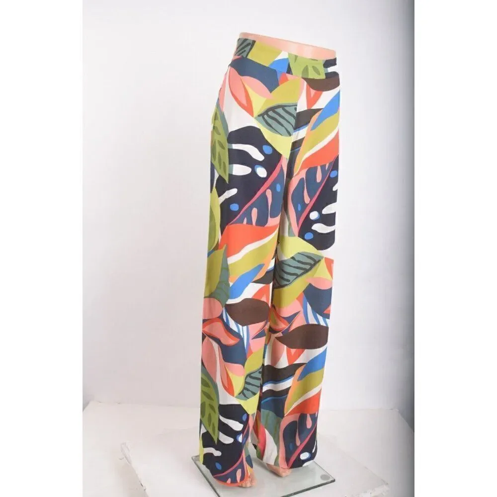 Trina Turk Wide Leg Pants Weekend Sz 4 MultiColor Tropical Floral lightweight